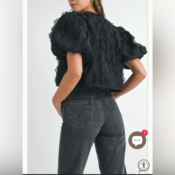 EUC Mable Textured Scallop Puff Sleeve Blouse Top - Picture 4 of 7